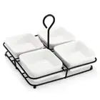 Chip & Dip Serving Set, Porcelain Ramekin Bowls with Metal Rack Stand, White