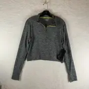 Hind Running Top Women's Large Gray Polyester Stretch Cropped Half-Zip 7009