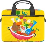 Funny Cartoon Vegrtables Cooking Pot Gas Stove Laptop Shoulder Messenger Bag Briefcase Messenger Notebook Sleeve with Handle for 13.4 Inch to 14.5 Inch Laptop