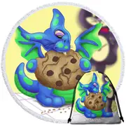 Lovely Dragon Eating a Cookie Round Beach Towel