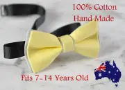 Boy Teenage 100% Cotton Baby Yellow+ Grey Bow Tie Bowtie Wedding 7-14 Years Old