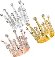 Generic 3pcs Flowers and Crown Cake Toppers for Women Tiara Cake Topper Mini Crown Cake Topper Mini Metal Cake Crown Cake Topper Crown Wedding Cake Decorations Bouquet Crown Alloy