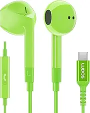 [Ludos] FEROX USB C Headphones, 5 Years Warranty, USB-C Earbuds for iPhone 16 15 Pro Max Plus Samsung Galaxy S24 S23 Ultra S22 S21 FE S20 Z Flip 3 Fold 4 A53 A54, USB Type C Earphones for iPad - Green