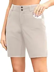 [Holipick] Women's 10" Hiking Cargo Shorts Athletic Golf Long Shorts with Pockets Summer Quick Dry Outdoor