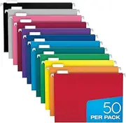Pendaflex Hanging File Folders Bulk for Filing Cabinet with Tabs Letter Size - 50 Pack of 12 Assorted Color File Folders - 1/5 Cut Adjustable Tabs - Manilla File Folders 8.5 X 11