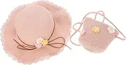 [WRITWAA] Protective Straw Sun Hat for Boys and Girls Bag Set Toddler Beach Hat Purse for Summer Fun and Outdoors Pink