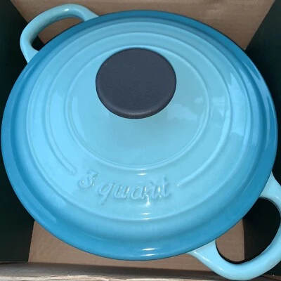 Mason 3 Quart Round Porcelain-Enameled Cast Iron Dutch Oven & Lid Blue Turquoise