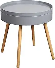 Small Side Table with Storage,Round Gray Modern Minimalist Home Decor Sofa Side Snack Table Coffee Tea End Table for Living Room,Bedroom and Balcony,Easy Assembly(Color:Grey)