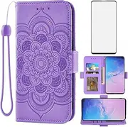 Asuwish Compatible with Samsung Galaxy S10 Wallet Case and Tempered Glass Screen Protector Leather Flip Credit Card Holder Cell Phone Cover for Glaxay S 10 Edge Gaxaly 10S GS10 X10 Women Men Purple