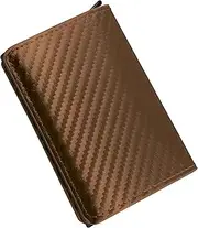 [EZONEDEAL] Id Credit Card Holder RFID Blocking Slim Wallet for Men or Women | Men's Pop up Leather Wallet Carbon Fiber Purse (Brown)