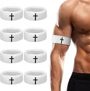 Zeyune 8 Pack Cross Bicep Bands Christian Arm Sweat Bands Armband Wristbands for Men Women Football Baseball Players Sports Activities Keep Hands Dry and Comfortable Machine Washable