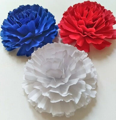 Paper Flower Handcrafted 3.5" Red White & Blue Carnation Wedding Party Backdrop