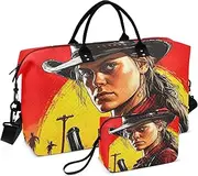 [ZRYSMY] Westen Cowboy Sunset Duffel Bag for Traveling, Travel Bag Gym Bag, with Multiple Interior Pockets Shoulder Weekender Bag for Women Men with Toiletry Bag 20.5L x 1.9W x 13.8H, Multi-Colored, one