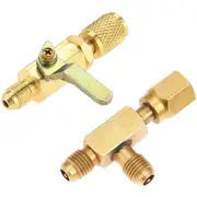 Air Conditioner Ball Valve 1/4 Inch SAE Adapter and 1/4 Inch Valves Core Quick Coupler Access Tee,for R134A Refrigerant Gold
