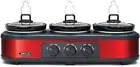 Bella Red Triple Slow Cooker & Buffet Party Server w/ 3 1.5 Quart Stoneware Pots