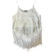 NWT Charlotte Russe Vintage White Fringe Crochet Tank Top Women's Medium