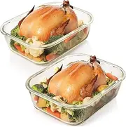 Razab 10 Cups/ 80 Oz 4 Pc (Set of 2) Glass Food Storage Containers with Airtight Locking Lids-for Storing & Serving Food. BPA Free & Leak Proof - Microwave, Dishwasher, Fridge, Freezer and Oven Safe
