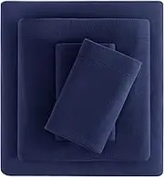 Viviland Plush Micro Fleece King Bed Sheet Set - Soft Polar Fleece Velvet Sheets - Extra Warm Winter Flannel Bed Sheets with Deep Pocket - Navy - King