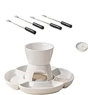 Lmyit Chocolate Pot Set | Ceramic Interactive Fondue Set with Fork and Tray | Interactive Fondue Set Candle Heating, for Christmas Valentine's Day