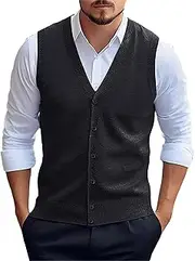 [Generic] Men's Sweater Vest Casual Solid Color V Neck Sleeveless Pullover Single Breasted Four Season Vest Sweater Hooded Mens Winter Coats