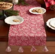 Pioneer Woman Table Runner Woven Rose Fabric 14" x 72" Red Floral Reversible