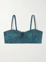 [Ulla Johnson] Ulla Johnson - Zahara Printed Underwired Bikini Top - Blue - large large Blue