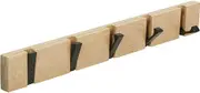 JSVER Wooden Coat Hooks Coat Rack Wall Mount, Space-Saving Coat Rack with 5 Standard Retractable Hooks, Hat Coat Hook for Entryway, Hallway, Bathroom, Living Room, Bedroom