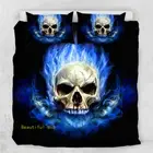 Blue Fire Skull Quilt/Doona/Duvet Cover Set Single/Double/Queen/King Bed Linen