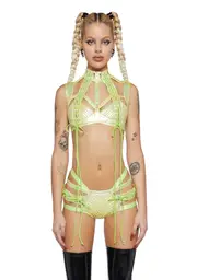[Club Exx] Rude Awakening Harness Bra Top - Green