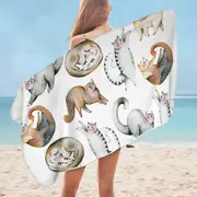 Adorable Poses Cute Cats Microfiber Beach Towel