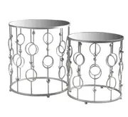 2x pieces Luxury mirrored side tables/ coffee tables with silver metal base