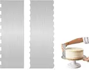 2 Pieces Stainless Steel Cake Scraper with Double-Sided Patterned Edge and Stripe Design ， Perfect Smoother and Decorating Comb for Mousse, Buttercream, and Cream Cake Decoration (Silver)