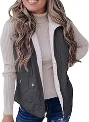 [fartey] Winter Puffer Vest for Women Fleece Lined Warm Jackets Casual Sleeveless Zip Up Stand Collar Coats Outwear