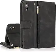 GoshukunTech for iPhone XR Case,for iPhone XR Wallet Case[ 8 Card Slots & 1 Zipper Coin Purse] Leather Wallet Flip Cover with Wrist Starp-Black