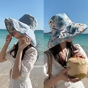[Ling88] Women Foldable Sun Hat Quick Dry Big Brim Double-Sided All-Match Sunscreen Hat Women's Summer Travel Anti-Ultraviolet Sunshade Fisherman Hat Women's Sun Hat Beach Hat,Blue