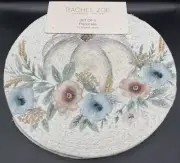 RACHEL ZOE 15" Round Placemats WHITE FLORAL PUMPKINS FABRIC METALLIC (Set of 4)