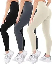 [Blisset] 3 Pack High Waisted Leggings for Women-Soft Athletic Tummy Control Pants for Running Yoga Workout Reg & Plus Size