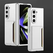 Leather Stand Case for Samsung Galaxy Z Fold 5 Fold5 with Card Holder Hard Shell Fall Prevention Shockproof Protective Cover,Silvery,for Galaxy Z Fold5