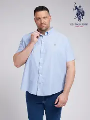 U.S. Polo Assn. Blue Big & Tall Mens Short Sleeve 100% Cotton Oxford Shirt (E18015) | $150