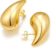 [Lian] Chunky Gold Earrings for Women 18K Gold Plated Drop Earrings Lightweight Waterdrop Hollow Open Hoops Trendy Earrings Thick Gold Hoops Designer Dupes Jewelry