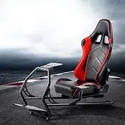 Artiss Racing Simulator, Foldable Sim Steering Cockpit Wheel Adjustable Gaming Chair Leather Seat Thrustmaster for Home Bedroom with Rubber Foot Pads, Black Red