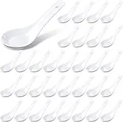 Bokon 100 Pcs Ceramic Soup Spoons Bulk Chinese Spoon Sets Ceramic Asian Spoons Ceramic Chinese Spoons Porcelain Ramen Spoons with Long Hooked Handles for Cereal Pho Wonton Miso Appetizer, LRU-Bokon-2414