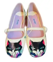 Miu Miu Cat Design Women's Ballerina Flat Shoes Yellow Size 6 US Casual w/ Box