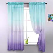 Ombre Sheer Curtains for Bedroom 2 Pieces Set Reversible for Living Room Lemon Green and Purple