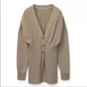 NWT Alexander Wang smocked waist cardigan LIGHT OATMEAL MELANGE L