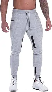 [FIRSTGYM] Mens Joggers Sweatpants Slim Fit Workout Training Thigh Mesh Gym Jogger Pants with Zipper Pockets