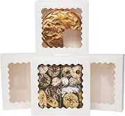 qiqee White 12pcs Bakery Box With Window 20.32x20.32x6.35cm Donut Pie Boxes Pastry Box(8x8x2.5 Inch,Auto-pop Up)