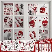 Pack of 112 Halloween Window Decorations Indoor with 30 Sheets Halloween Temporary Scary Tattoo, Halloween Bloody Handprints Decoration Window Stickers Scary Zombie Halloween Party Decoration Sticker