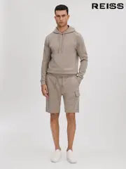Reiss Taupe Oliver Interlock Jersey Drawstring Shorts (215402) | $180