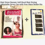 Hair Dryer Bonnet, Soft Hood Hair Drying Adjustable Dryer Cap & Free Bobby Pins